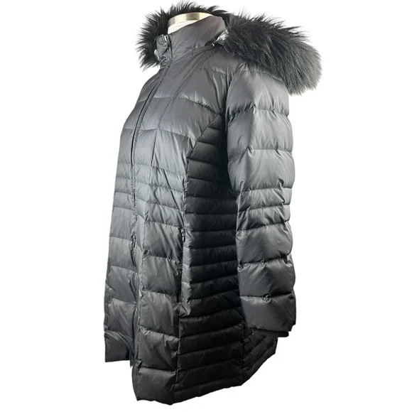 Talbots Faux Fur Hooded Down Puffer Coat Black Full Zip Plus Size 3XP 3X Petite - Picture 5 of 14